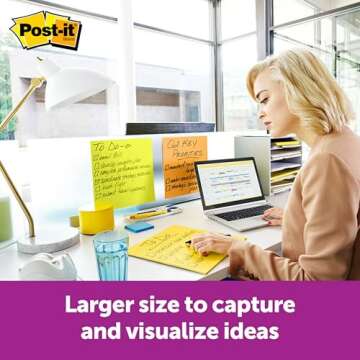 Post-it Super Sticky Big Notes, 11 in x 11 in, 1 Pad, 2X The Sticking Power, Yellow, Recyclable (BN11)