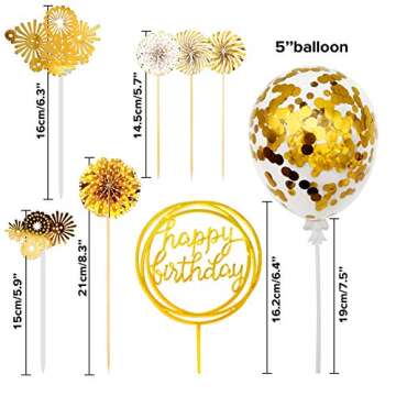 MOVINPE Gold Cake Topper Cake Decoration Happy Birthday Paper Fans Banner Confetti Balloon Fireworks...