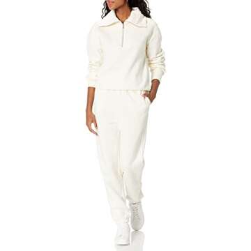The Drop Women's Hayley Half Zip Fleece in Whisper White