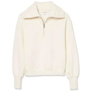 The Drop Women's Hayley Half Zip Fleece in Whisper White