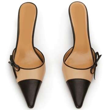 CKSNDLF Bow Tie Kitten Heel for Women - Elegant Slip-On Mules