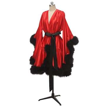 Luxurious Feather Robes for Women Silk Satin Bridal Lingerie Bathgown Dusty Rose XXL