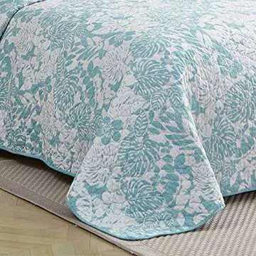 Tommy Bahama - Quilt Set, Reversible Cotton Bedding with Matching Shams, All Season Home Decor (Laguna Beach Aqua, Full/Queen)