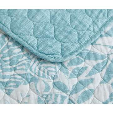 Tommy Bahama - Quilt Set, Reversible Cotton Bedding with Matching Shams, All Season Home Decor (Laguna Beach Aqua, Full/Queen)