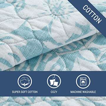 Tommy Bahama - Quilt Set, Reversible Cotton Bedding with Matching Shams, All Season Home Decor (Laguna Beach Aqua, Full/Queen)