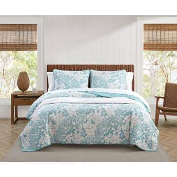 Tommy Bahama - Quilt Set, Reversible Cotton Bedding with Matching Shams, All Season Home Decor (Laguna Beach Aqua, Full/Queen)