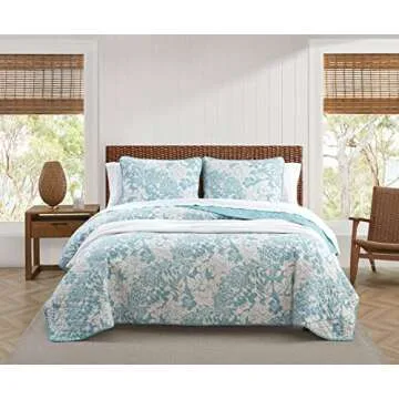 Tommy Bahama - Quilt Set, Reversible Cotton Bedding with Matching Shams, All Season Home Decor (Laguna Beach Aqua, Full/Queen)