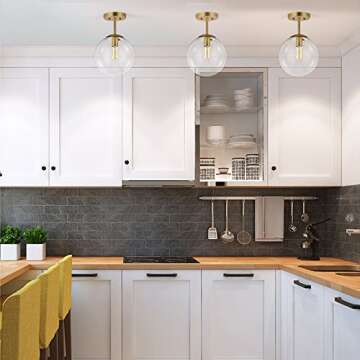 Light Society Zeno Globe Semi Flush Mount Ceiling Light, Clear Glass with Brass Finish, Contemporary Mid Century Modern Style Lighting Fixture (LS-C176-BRS-CLR)