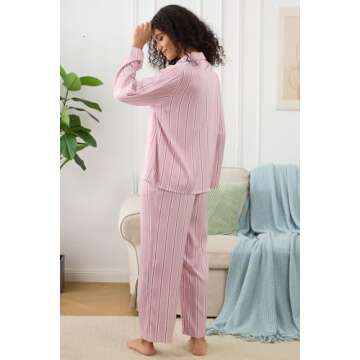 YiNi LuLu Womens Silk Satin Pajamas Set Button Down 2 Piece Pjs Set For Women Long Sleeve Oversized Sleepwear with Pockets Pink Stripe