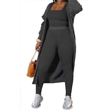 ZFLM Casual Workout Sets Two Piece Outfits for Women Ribbed Crop Tank Top High Waist Yoga Leggings Active Wear