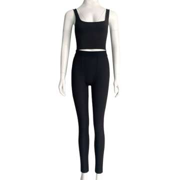 ZFLM Casual Workout Sets Two Piece Outfits for Women Ribbed Crop Tank Top High Waist Yoga Leggings Active Wear