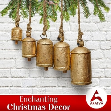 Akatva Large Brass Cow Bells - Vintage Christmas Decor