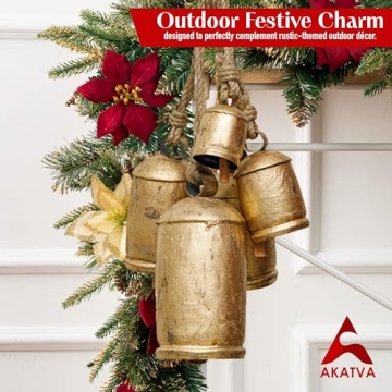 Akatva Large Brass Cow Bells - Vintage Christmas Decor