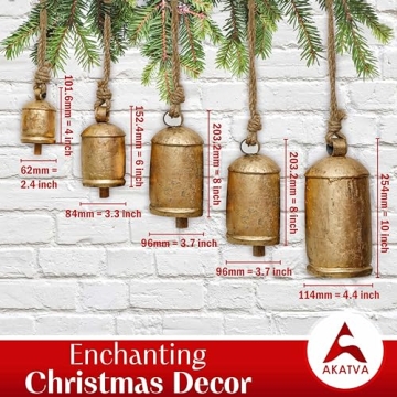 Akatva Large Brass Cow Bells - Vintage Christmas Decor