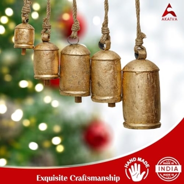 Akatva Large Brass Cow Bells - Vintage Christmas Decor