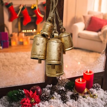Akatva Large Brass Cow Bells - Vintage Christmas Decor