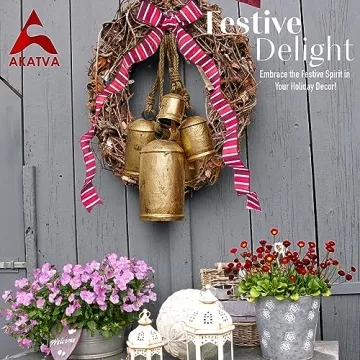 Akatva Large Brass Cow Bells - Vintage Christmas Decor