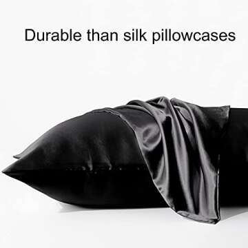 Silk Satin King Pillowcases for Hair and Skin Set of 2, Super Soft and Silky Cooling Pillow Cases with Envelope Closure, 20x40 Inches, Black