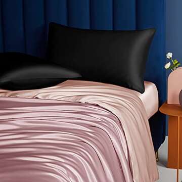 Silk Satin King Pillowcases for Hair and Skin Set of 2, Super Soft and Silky Cooling Pillow Cases with Envelope Closure, 20x40 Inches, Black