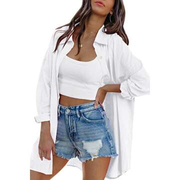 Shop FSHAOES Women's Casual Oversized Button Down Shirt