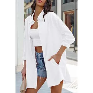 Shop FSHAOES Women's Casual Oversized Button Down Shirt