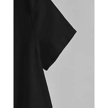 Romwe Women's Knot Front Cuffed Sleeve Striped Crop Top Tee T-Shirt Black Plain S