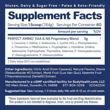 BodyHealth PerfectAmino Powder - BCAA and EAA Powder for Pre and Post Workout - Amino Acid Energy Dr...