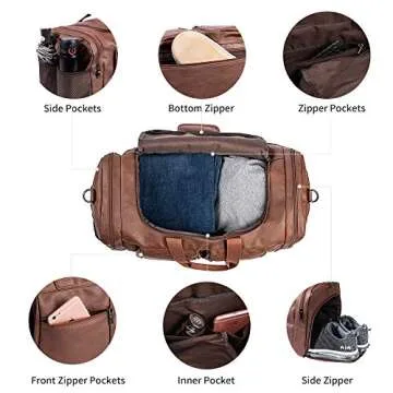Stylish Leather Travel Bag with Shoe Pouch for Men and Women