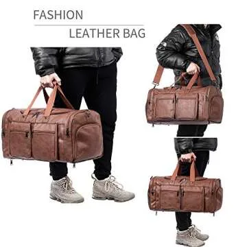 Stylish Leather Travel Bag with Shoe Pouch for Men and Women