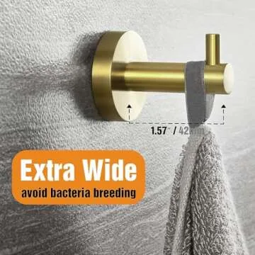 HITSLAM Gold Towel Hooks for Bathroom Wall Mounted, Brushed Brass Wall Mount Hooks Heavy Duty Premium SUS 304 Stainless Steel Rustproof 2 Pack