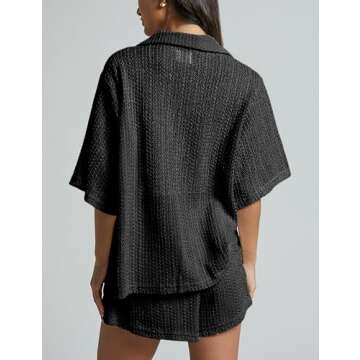 IQSQSQ 2 Piece Crochet Swimsuit Cover Ups for Women Hollow Out Knit Half Sleeve Tops Shorts Sets(Black-S)