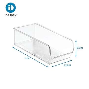 iDesign Linus Plastic Fridge and Freezer Storage Organizer Bin, Clear Container for Food, Drinks, Produce Organization, BPA-Free , 11" x 5.5" x 3.5", Set of 2, Clear