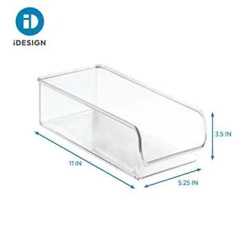 iDesign Linus Plastic Fridge and Freezer Storage Organizer Bin, Clear Container for Food, Drinks, Produce Organization, BPA-Free , 11" x 5.5" x 3.5", Set of 2, Clear