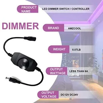 LPD LED Dimmer, DC Jack 12-24V, 6A Max, Strip Light Mini Dial Inline Switch Dimmer,SMD 5050 3528 2835 5630 LED Strip LED Tape LED Ribbon LED Rope LED String Light
