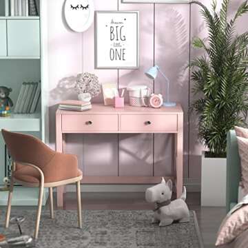 WiberWi Home Office Desk with Drawers, Modern Writing Computer Desk for Bedroom, Small Pink Makeup V...