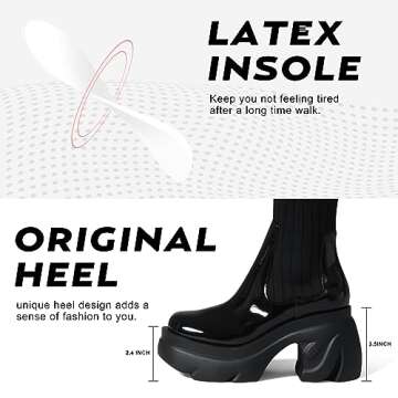 Shoe'N Tale Thigh High Boots for Women Round Toe Platform Heeled Stretch Knit Over the Knee Boots(7,Knit Black)