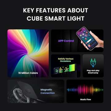 YEELIGHT Cube Smart Table Ambient Lamp, Matrix Light, 16 Million Colors Option, RGBIC Individual Addressable, Dynamic Lighting, Music Flow, WiFi Connected, APP Control, for Bedroom, Cube*1, Adapter*1