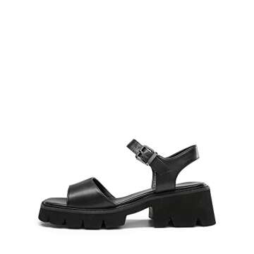 DREAM PAIRS Women's SDHS2316W Lug Sole Low Platform Chunky Block Heels Square Toe Ankle Straps Sandals Black Size 9