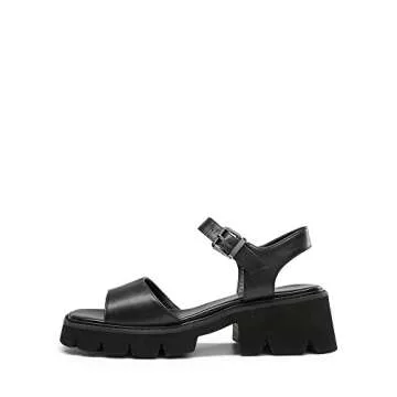 DREAM PAIRS Women's SDHS2316W Lug Sole Low Platform Chunky Block Heels Square Toe Ankle Straps Sandals Black Size 9