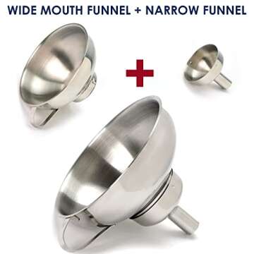 KEISSCO Stainless Steel 4-Piece Funnel and Strainer Set - Canning Funnel for Wide and Regular Mason ...