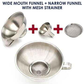 KEISSCO Stainless Steel Funnel Set for Canning and More