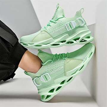 GSLMOLN Mens Running Shoes Slip On Blade Mesh Fashion Men’s Sneakers Athletic Tennis Sports Cross Training Casual Walking Shoe for Men Mint Green 40