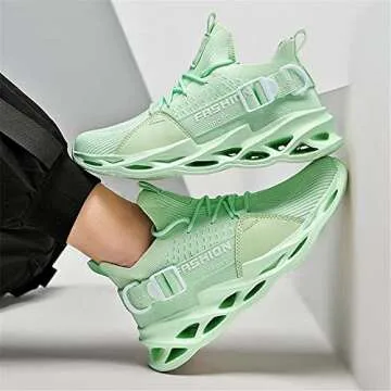 GSLMOLN Mens Running Shoes Slip On Blade Mesh Fashion Men’s Sneakers Athletic Tennis Sports Cross Training Casual Walking Shoe for Men Mint Green 40