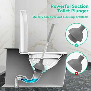 MIBIO Toilet Plunger and Brush,2 in 1 Toilet Bowl Brush and Plunger Set for Bathroom Heavy Duty, Toilet Plunger with Holder Hidden Set for Deeply Cleaning (White,1 PCS)