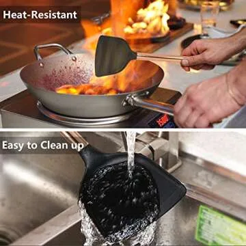 Silicone Cooking Utensil Set,14 Pcs Kitchen Utensils Set with Holder Non-stick Heat Resistant Cookware Cooking Turner Tongs Spatula Spoon with Stainless Steel Handle (Gold Black) BPA Free, Non Toxi