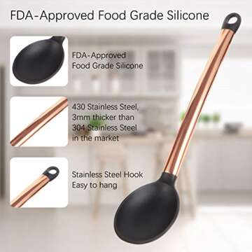 Silicone Cooking Utensil Set,14 Pcs Kitchen Utensils Set with Holder Non-stick Heat Resistant Cookware Cooking Turner Tongs Spatula Spoon with Stainless Steel Handle (Gold Black) BPA Free, Non Toxi