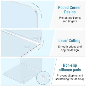 Stylish missrain Acrylic Bookends - Durable & Clear Book Ends