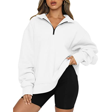 Trendy Queen Women's Oversized Half Zip Hoodie - Cozy Fall & Winter Fashion