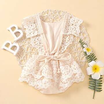 2Pcs Newborn Baby Girl Lace Ruffles Sleeve Bodysuits Backless Jumpsuit Clothes Romper Set (Lace, 12-18 Months)