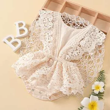 2Pcs Newborn Baby Girl Lace Ruffles Sleeve Bodysuits Backless Jumpsuit Clothes Romper Set (Lace, 12-18 Months)